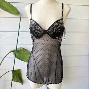 RENE ROFE BLACK Babydoll Lingerie, size Large BNWT‎